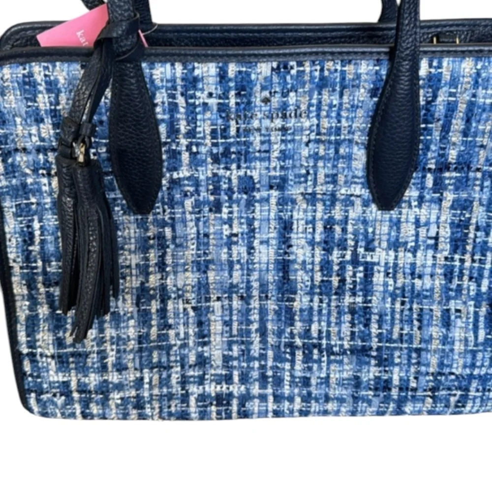 NEW Kate Spade ♠️ New York Blue Rowe Small Tweed Zip Top Satchel tote bag